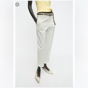 Zara NWT white belted cotton chino pants size 4